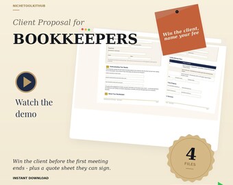 Bookkeeping Client Proposal Template | Editable Word & Fillable PDF Services Proposal for Bookkeepers | Bonus Fee Schedule Quote
