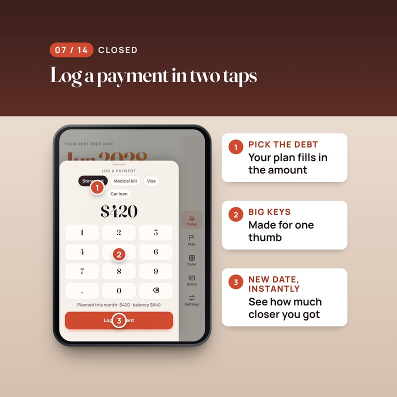 Debt Payoff Planner Web App, Snowball and Avalanche Tracker, Two-Screen Layout, Compatible with iPhone Duo image 7