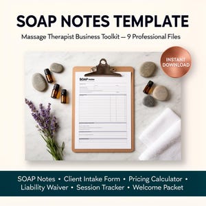 Massage Therapist Business Toolkit | SOAP Notes, Client Intake, Pricing Calculator & Consent Forms Bundle | Editable Excel PDF