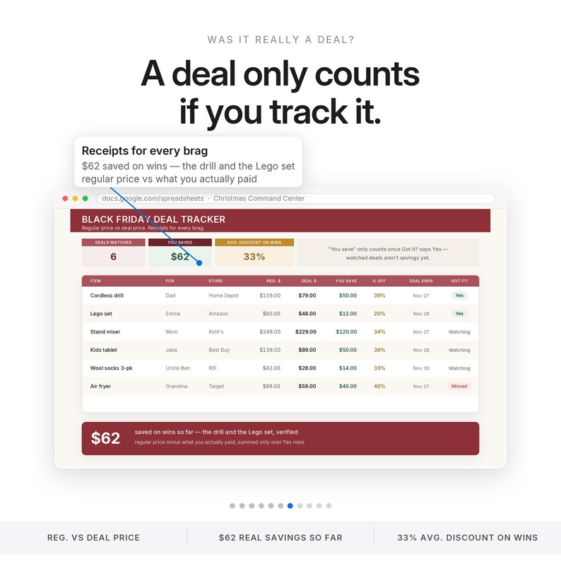 Planificador de presupuesto navideño Hoja de cálculo Rastreador de regalos Presupuesto navideño Excel Google Sheets Rastreador de ofertas del Black Friday Lista de regalos de Navidad imagen 7