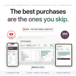 Hoja de cálculo para el seguimiento del año sin compras / Centro de comandos del reto sin gastos para Excel y Google Sheets / Reinicio del presupuesto para compras bajas con la regla de las 48 horas imagen 1