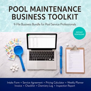 Pool Maintenance Forms Bundle | Pool Care Service Agreement, Pricing Calculator, Chemistry Log & Inspection | Editable Excel PDF