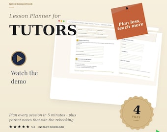 Modèle de plan de leçon pour tuteur | Plan de session de tutorat modifiable pour les professeurs particuliers | PDF, Word imprimable et à remplir | Notes supplémentaires aux parents