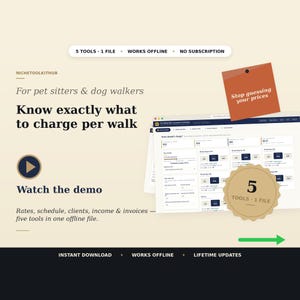 Pet Sitting Rate Calculator & Scheduler | Dog Walking Pricing Tool Client Tracker Invoice Maker | No Subscription No Install Works Offline