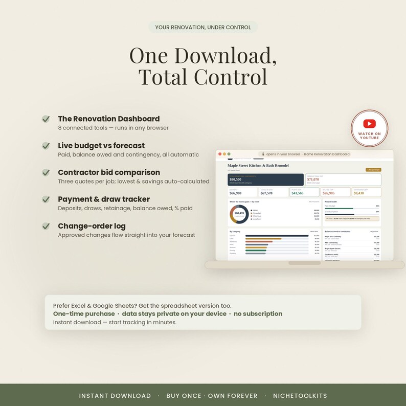 Home Renovation Budget Dashboard | Interactive Renovation App for Any Browser | Live Bid Comparison and Draw Tracker image 10