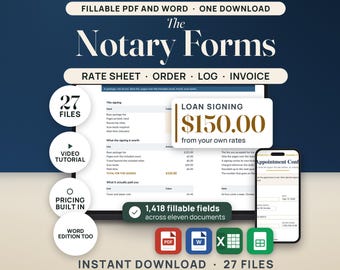 Mobile Notary Business Toolkit | Loan Signing Agent Forms Bundle with Fee Schedule, Invoice, Mileage Log & Journal Log | Excel PDF