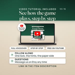 Video tutorial included: a narrated YouTube walkthrough shows how the game plays, step by step: one lock, Nutmeg's hints and the paper side. Free on YouTube, with the link in the item description.