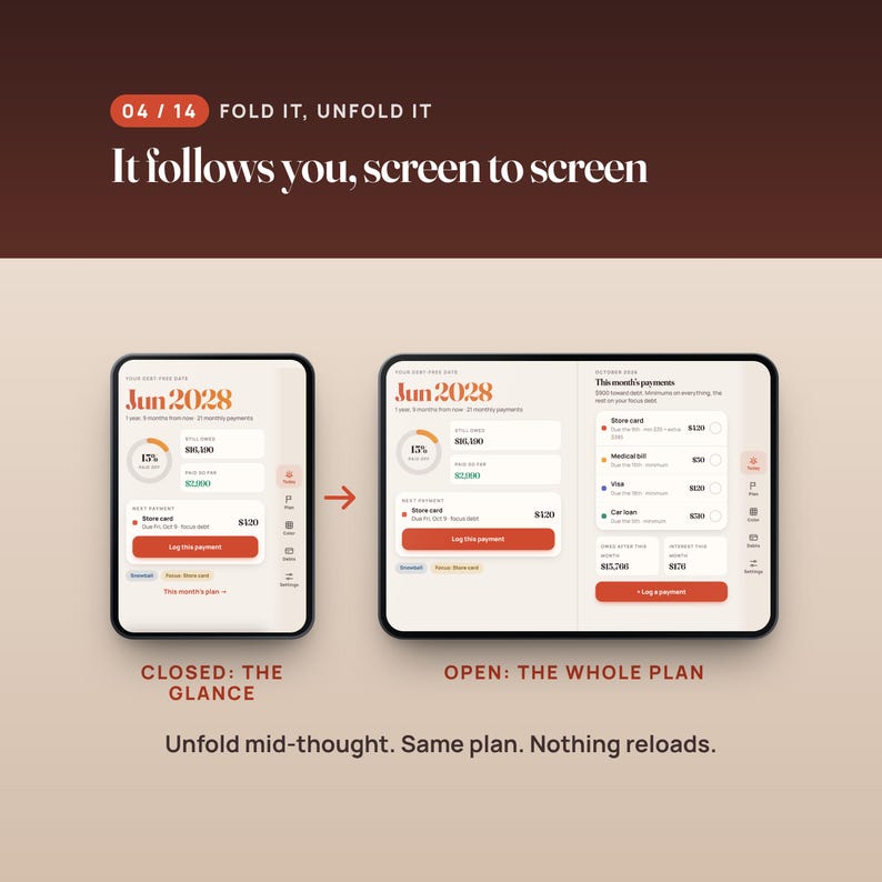 Debt Payoff Planner Web App, Snowball and Avalanche Tracker, Two-Screen Layout, Compatible with iPhone Duo image 4