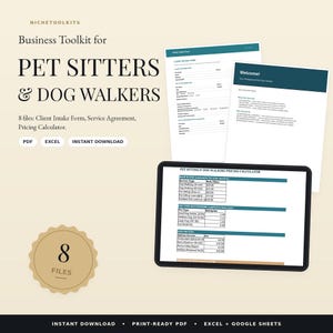 Dog Walking and Pet Sitting Business Toolkit | Pet Care Forms Bundle with Service Agreement, Pricing, Intake & Log | Excel PDF Canva