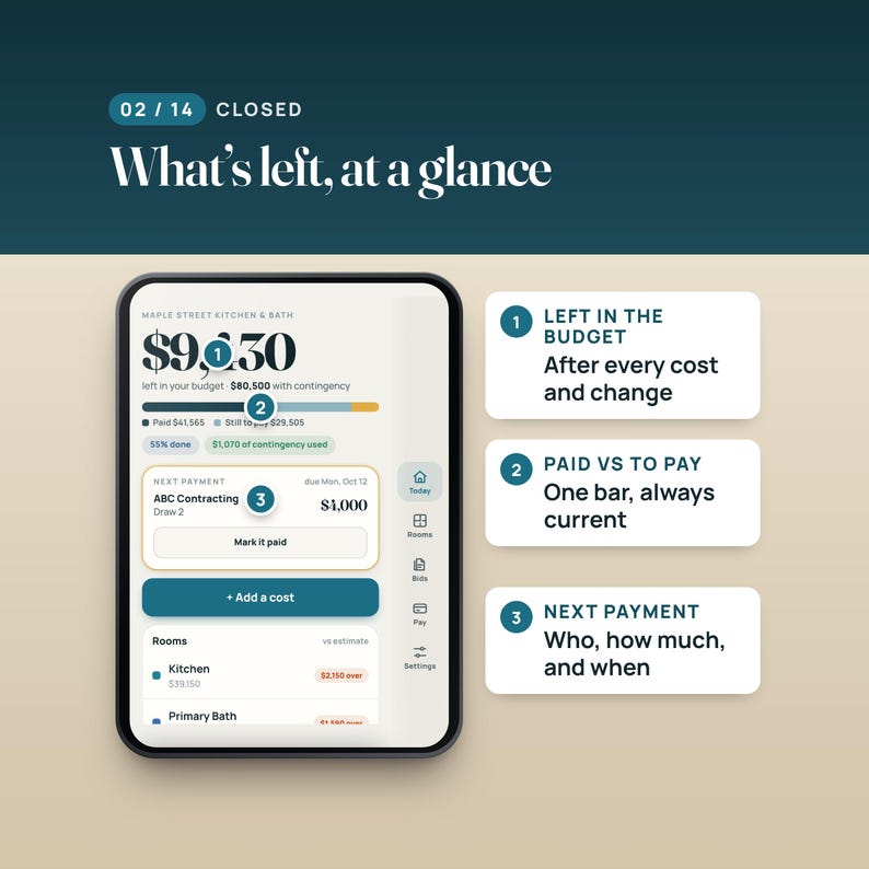 Renovation Budget Planner Web App, Remodel Cost Tracker, Two-Screen Layout, Compatible with iPhone Duo imagen 2