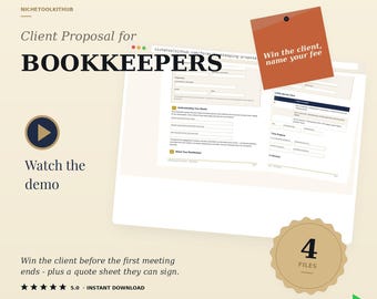 Bookkeeping Client Proposal Template | Editable Word & Fillable PDF Services Proposal for Bookkeepers | Bonus Fee Schedule Quote