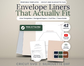 Envelope Liner Template Bundle, 14 Envelope Sizes, 3 Flap Shapes, Printable Wedding Envelope Liners 5x7, Cricut Silhouette Cut Files