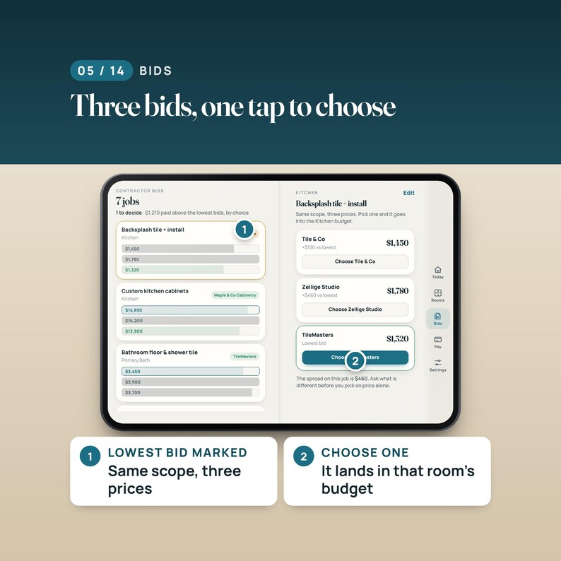 Renovation Budget Planner Web App, Remodel Cost Tracker, Two-Screen Layout, Compatible with iPhone Duo imagen 5