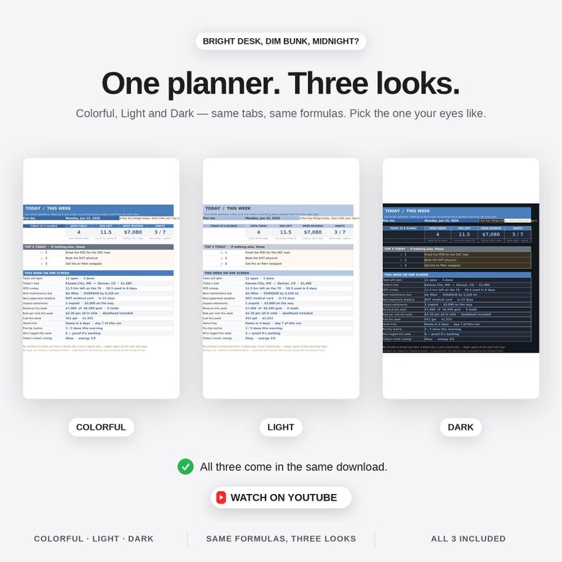 ADHD Trucker Planner Spreadsheet Truck Driver Life Command Center Excel Google Sheets Loads HOS Fuel Tracker Brain Dump Habits Organizer image 7