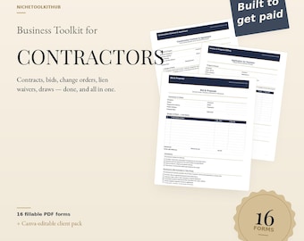 General Contractor Forms | Construction Contract, Bid, Change Order, Invoice, Lien Waiver | Editable Templates
