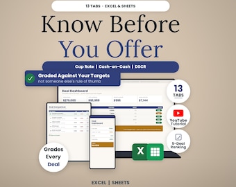 Real Estate Investment Deal Analyzer Spreadsheet Rental Property BRRRR & Fix and Flip Calculator Excel and Google Sheets