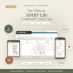 ADHD Life Command Center App | Interactive Life Dashboard for Any Browser | Daily Planner, Habit & Routine Tracker | Neurodivergent image 1