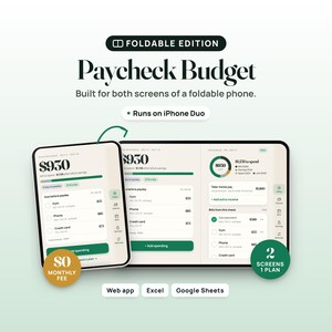 Paycheck Budget Web App, Offline Budget Planner with Two-Screen Layout, Compatible with iPhone Duo image 1