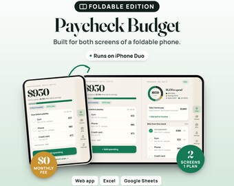 Paycheck Budget Web App, Offline Budget Planner with Two-Screen Layout, Compatible with iPhone Duo