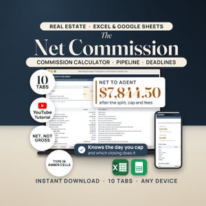 Real Estate CRM and Transaction Tracker Spreadsheet | Realtor Commission Calculator, Split and Cap, Closing Deadlines | Excel Google Sheets image 1