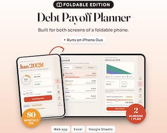 Debt Payoff Planner Web App, Snowball and Avalanche Tracker, Two-Screen Layout, Compatible with iPhone Duo