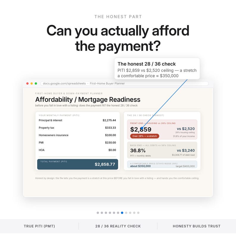 First Home Buyer Spreadsheet | Down Payment and Closing Cost Savings Planner | Mortgage Affordability Calculator for Excel and Google Sheets image 7
