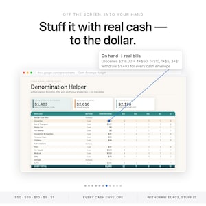 Cash Envelope Budget Spreadsheet | Cash Stuffing Digital System, Excel and Google Sheets | Paycheck Envelope Budgeting, Denomination Helper image 7