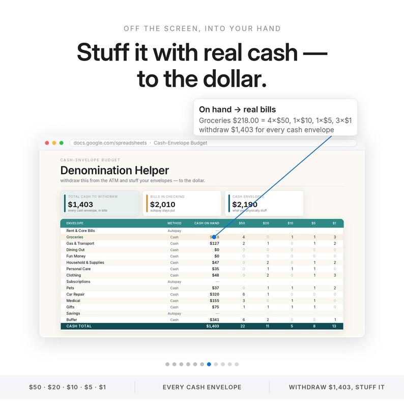 Cash Envelope Budget Spreadsheet | Cash Stuffing Digital System, Excel and Google Sheets | Paycheck Envelope Budgeting, Denomination Helper image 7