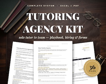 Tutoring Agency Starter Kit | Grow From Solo Tutor to Team | Hiring SOP, Operations Playbook, Parent Forms & Rate Tool | Excel PDF