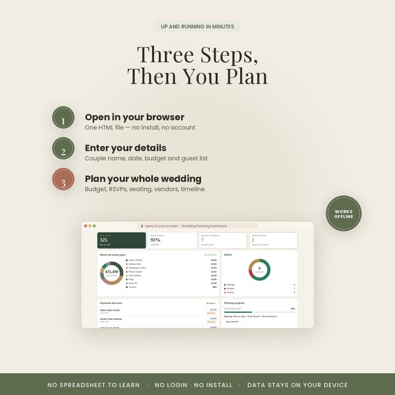 Wedding Planning Dashboard App | Interactive Budget, Guest List, RSVP & Seating Chart Planner | Runs in Any Browser, No Subscription image 8