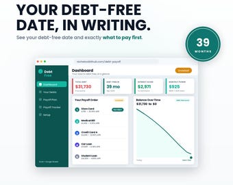 Debt Snowball Spreadsheet | Debt Payoff Planner and Tracker for Excel and Google Sheets | Snowball or Avalanche, See Your Debt-Free Date