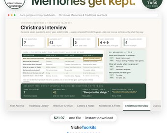 Christmas Memory Book Spreadsheet Family Traditions Tracker Christmas Keepsake Journal Kids Interview Wish List Archive Excel Google Sheets