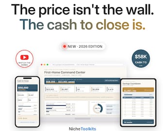 First Home Buyer Spreadsheet | Down Payment and Closing Cost Savings Planner | Mortgage Affordability Calculator for Excel and Google Sheets