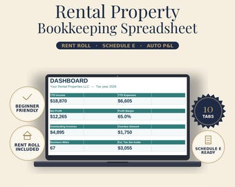 Rental Property Bookkeeping Spreadsheet | Excel and Google Sheets Landlord Income Expense Tracker | Rent Roll & Schedule E Tax Template