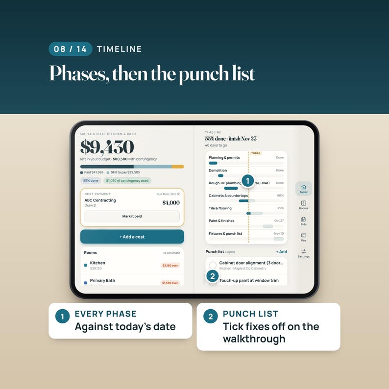 Renovation Budget Planner Web App, Remodel Cost Tracker, Two-Screen Layout, Compatible with iPhone Duo imagen 8