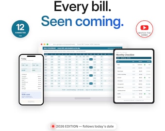 Suivi des factures : calendrier et liste de contrôle des paiements mensuels pour Excel et Google Sheets ; gestion des échéances et des paiements automatiques d’abonnements.