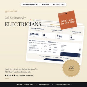Electrician Job Estimator | Electrical Contractor Quoting Software | Per-Circuit Builder, NEC Panel Load & Voltage Drop Tools