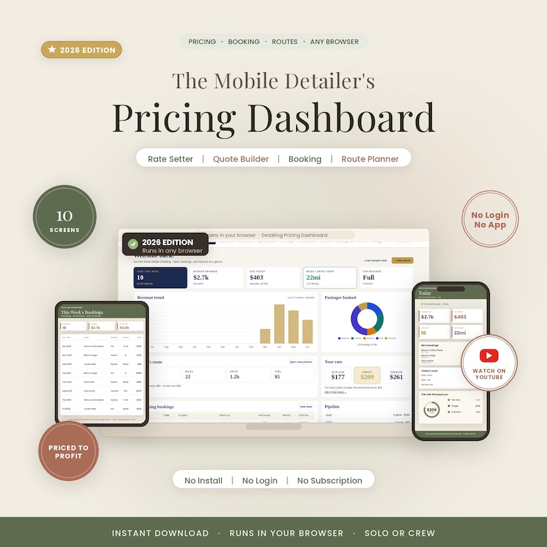 Mobile Car Detailing Pricing & Booking Dashboard | Vehicle + Package Price Calculator + Route Planner | No Subscription imagem 1