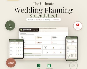 Ultimate Wedding Planning Spreadsheet | Budget Tracker, Guest List, Seating Chart, Timeline, Checklist | Excel & Google Sheets