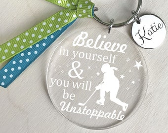 Hockey Keychain, Hockey Bag Tag, Girls Hockey Gifts, Hockey Girl Gift, Hockey Player Gift, Hockey Team Gifts, Ice Hockey Keychain