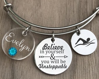 Swim Bracelet, Swimming Bracelet, Swimmer Bracelet, Swim Bangle, Swim Gifts, Swimmer Gift, Gift for Swimmer, Girls Swim Gift, Swim Jewelry