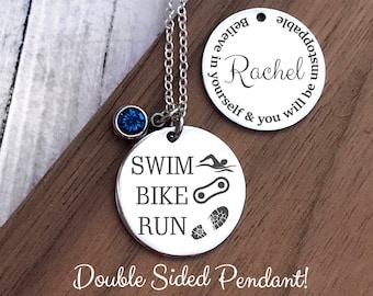 Triathlon Necklace, Triathlon Gifts, Triathlete Necklace, Triathlete Gifts, Swim Bike Run Necklace, Gift for Triathlete, Triathlon Jewelry