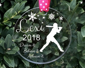 Softball Ornament,Softball Player Ornament,Girls Softball Ornament,Sports Ornament,Kids Ornament,2018 Christmas Ornaments Personalized,Gifts