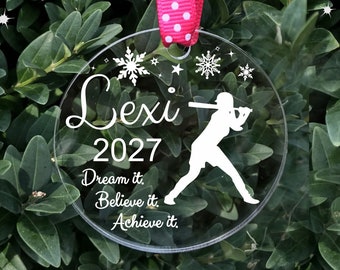 Ornamento de softball, ornamento de jogador de softball, ornamento de softball para meninas, ornamento de softball personalizado, ornamento de equipe de softball, presentes de softball