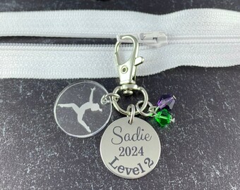 Gymnastics Level Gifts, Gymnastics Zipper Pull, Gymnast Gifts, Gymnastics Bag Charm, Gifts for gymnast, Gymnastics Bag Tag, Gymnastics Team