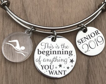 Swimming Senior Gifts, Swimming Senior Night Gift, Senior Swim Bracelet, Swimmer Graduation Gift, Senior 2019 Bracelet, Swim Graduate Gift