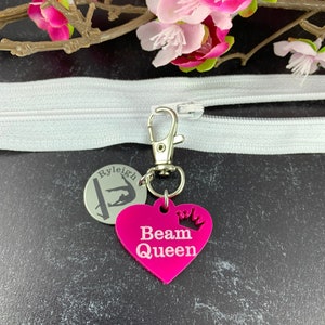Beam Queen, Gymnast Gift, Gymnastics Zipper Pull, Gymnastics Gift, Gymnastics Gifts for Girls, Gymnastics Bulk Gifts, Gift for Gymnast