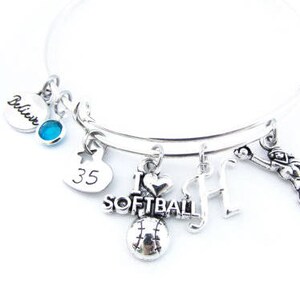 Softball Bracelet, Softball Jewelry, Softball Bangle, Softball Gifts, Softball Player, Gifts for Softball, Girls Softball Gift
