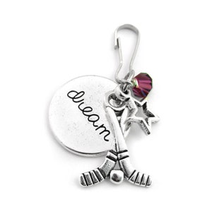 Hockey Gifts, Hockey Zipper Pull, Hockey Team Gift, Hockey Bag Charm, Hockey Player Gift, Girls Hockey Gift