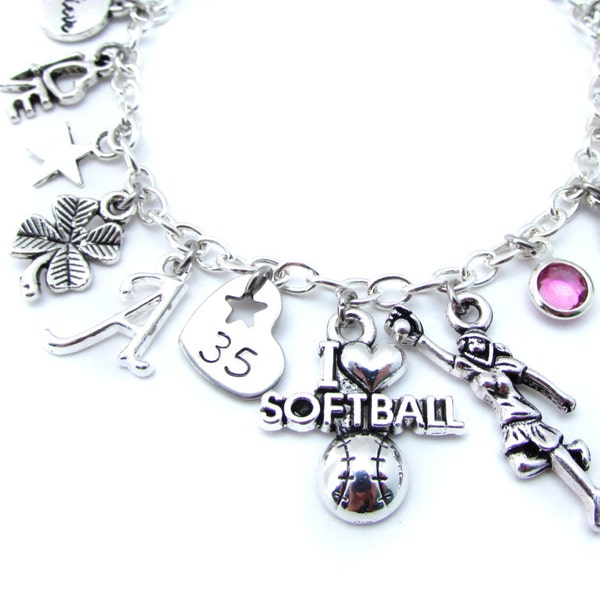 Softball Charm Bracelet, Softball Gifts, Softball Bracelet, Softball Jewelry, Softball Team Gift, Girls Softball Gift